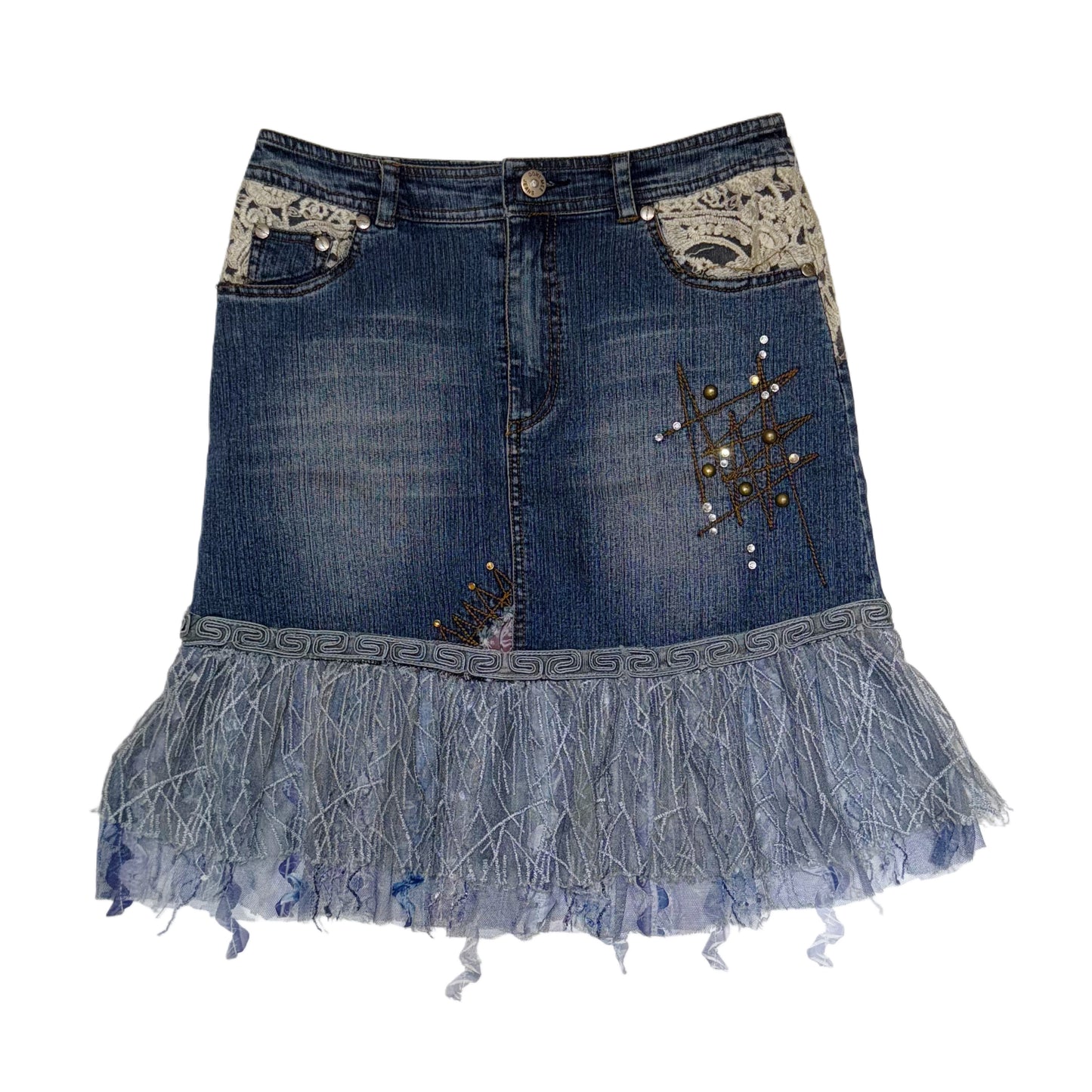 Lace butterfly denim skirt