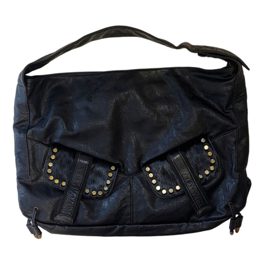Black leather fur pocket shoulder bag