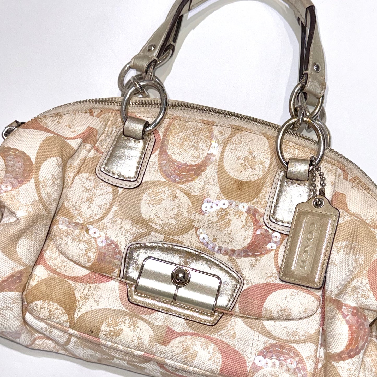 Coach beige pink embroidered 2way bag