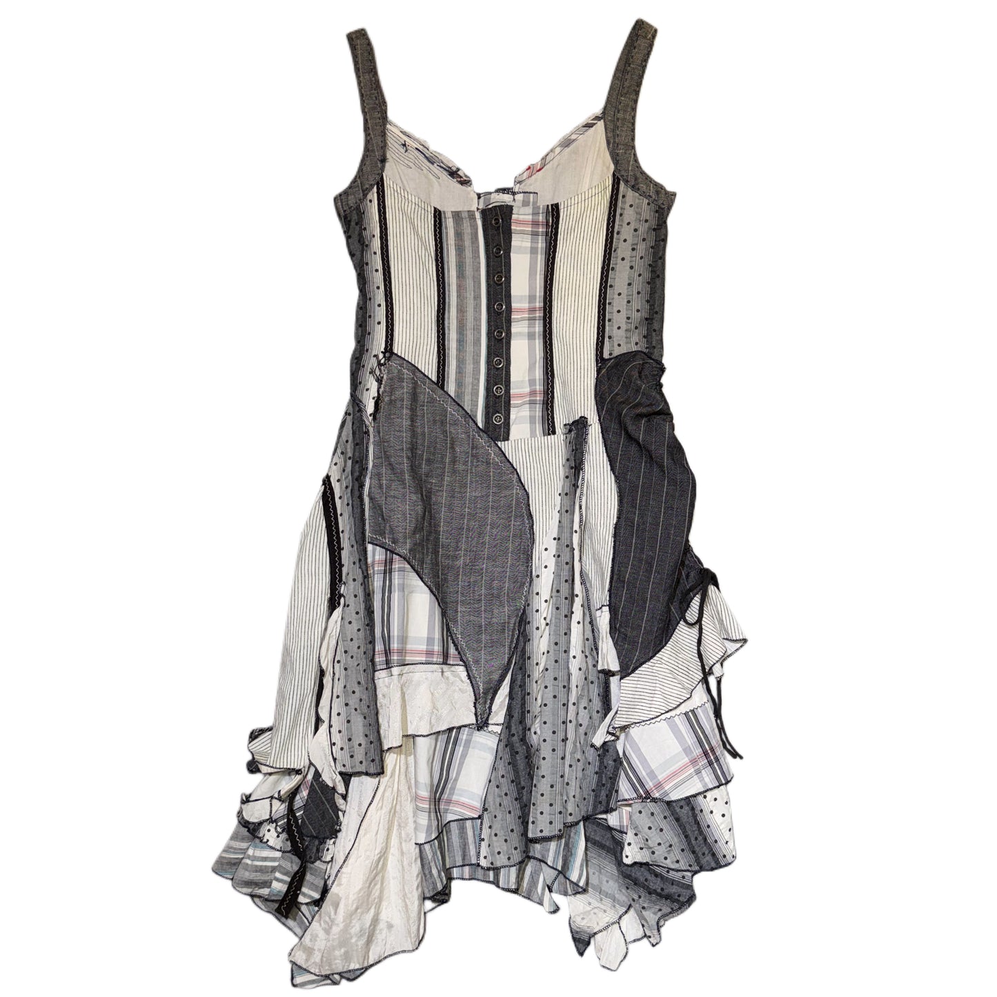 Denim patchwork polka dot lace dress