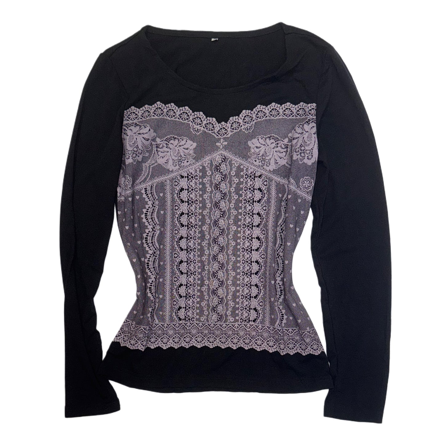 Lace corset print black long sleeve