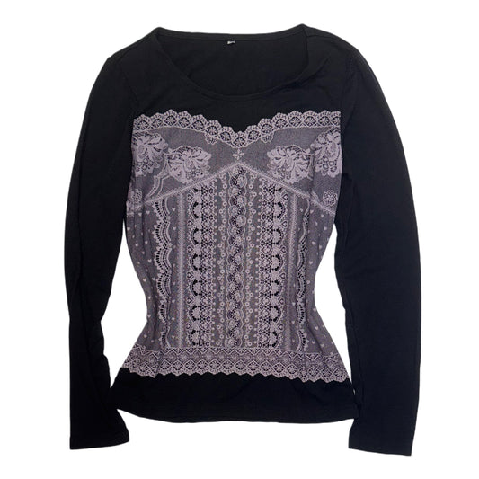 Lace corset print black long sleeve