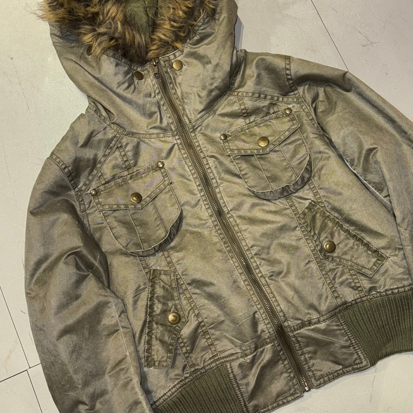 Crazy Angel green nylon fur jacket