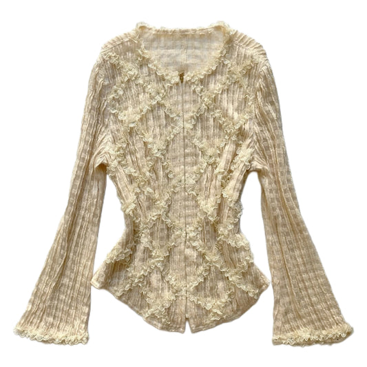 Ivory lace rhinestones zipper shirt