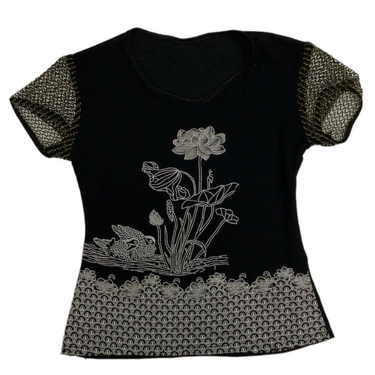 Black lotus mesh sleeves top