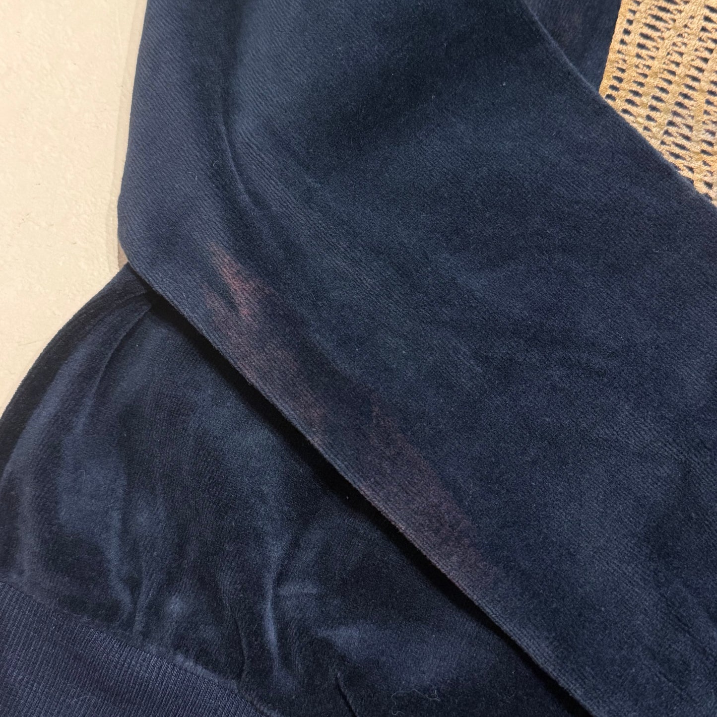 Juicy Couture Navy velvet zip up hoodie with “Beautiful Juicy” graphic
