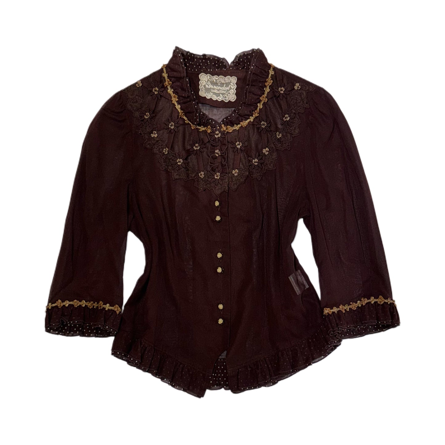 Brown floral polka dot mesh shirt