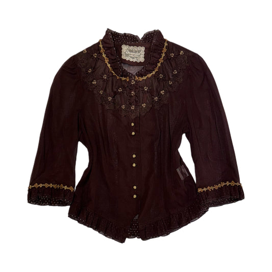 Brown floral polka dot mesh shirt