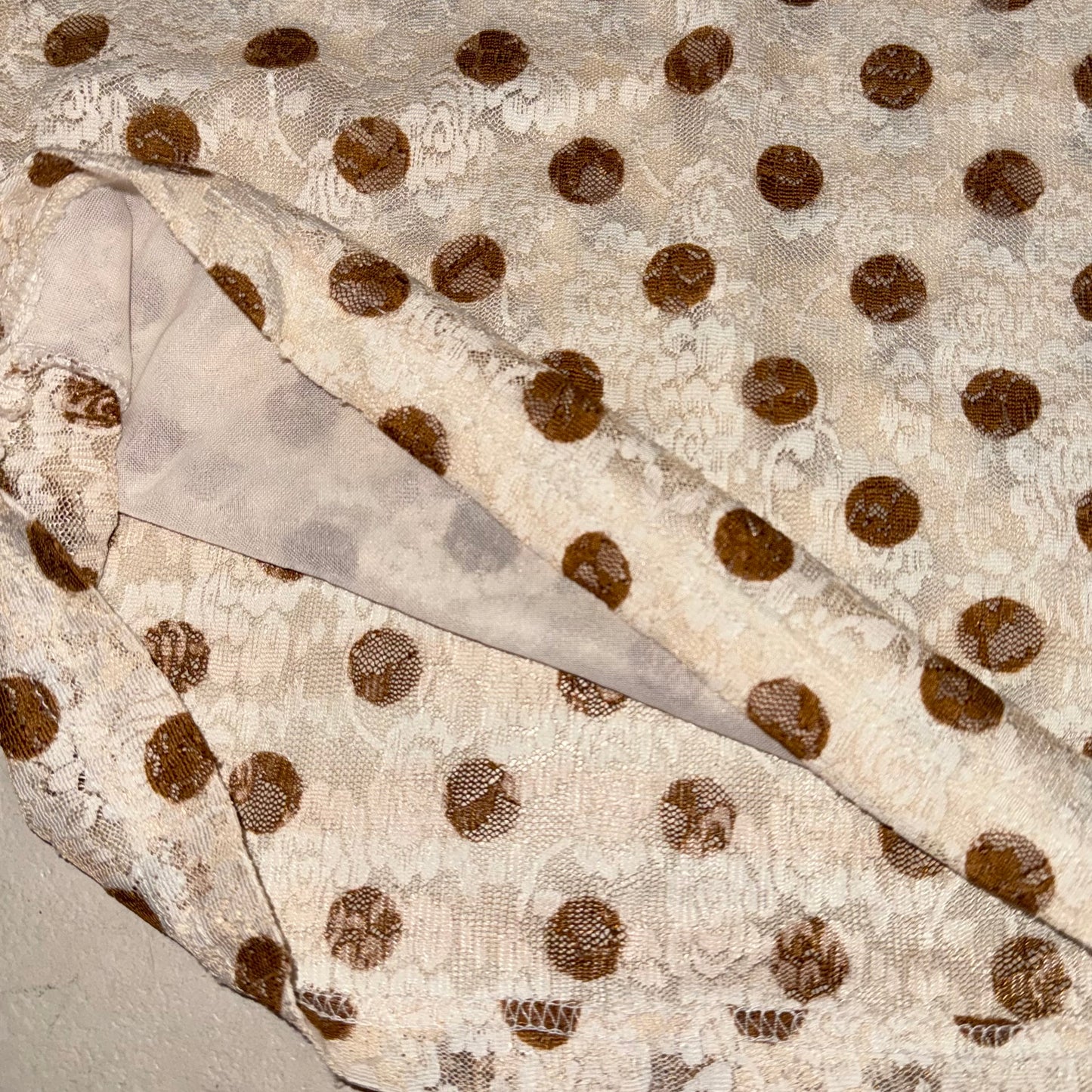 Cream polka dot lace top with lace collar