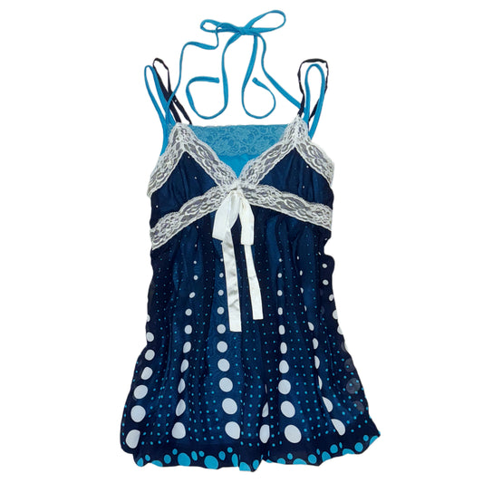 Blue lace polka dot layered tank
