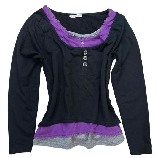 Purple black grey lace layered long sleeve