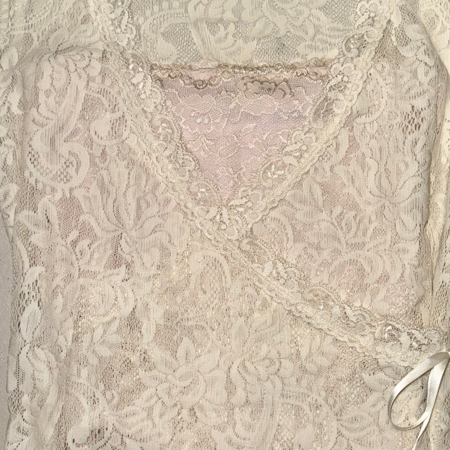 Ivory v-neck lace top with soft pink tube top set