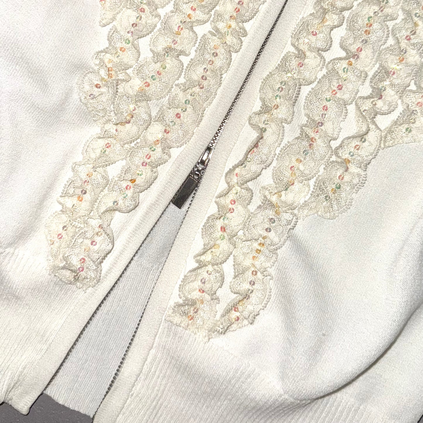 Beige lace double zip top