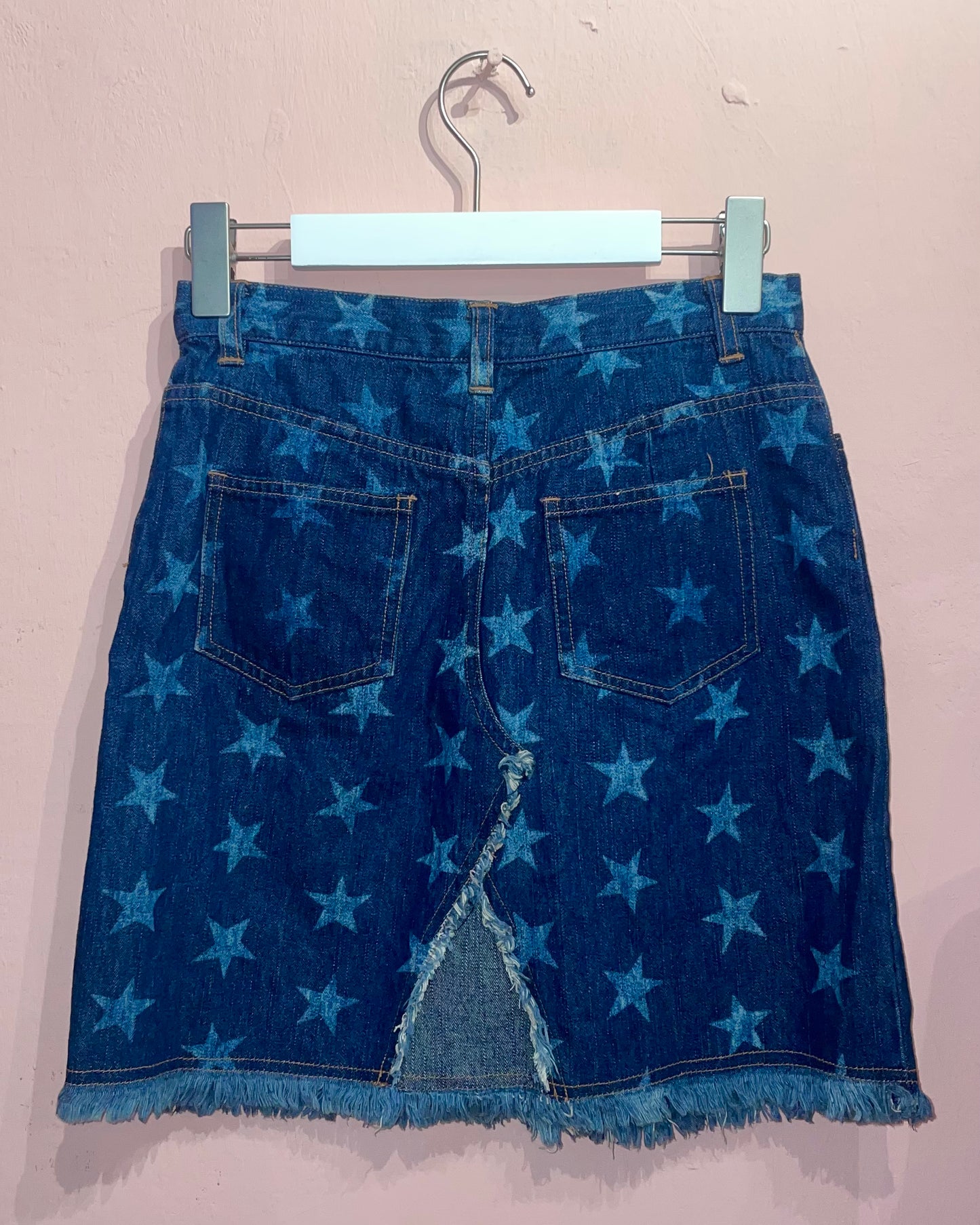 00s Stars denim skirt with frayed edges