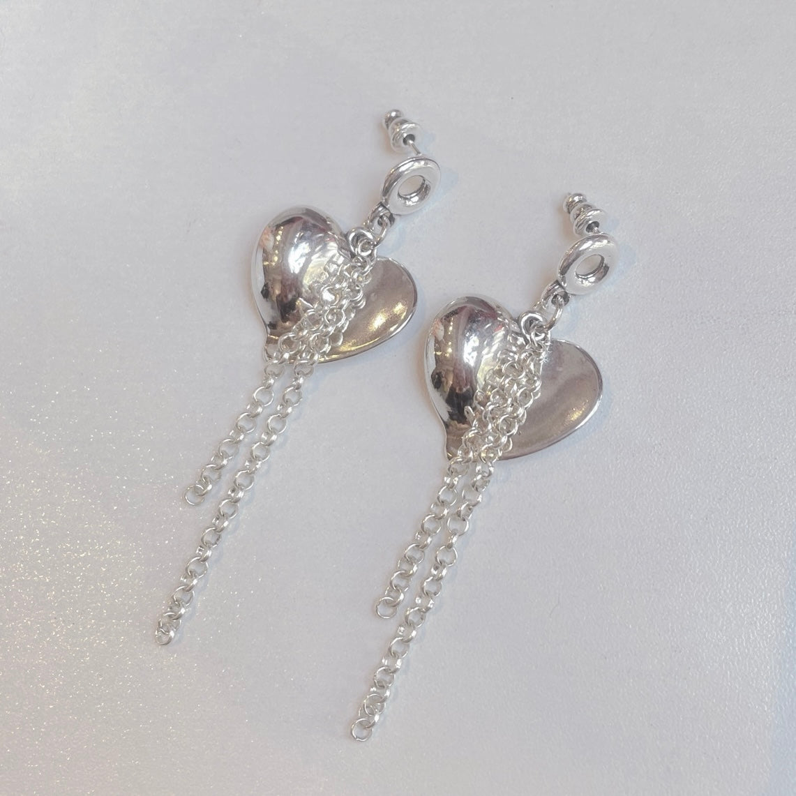 925 heart drop chains earrings