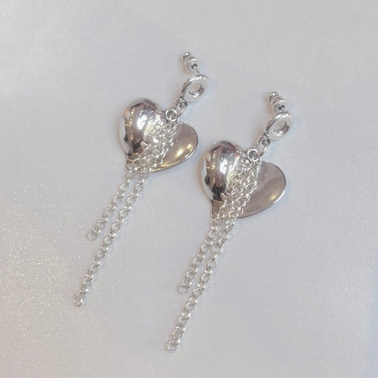 925 heart drop chains earrings