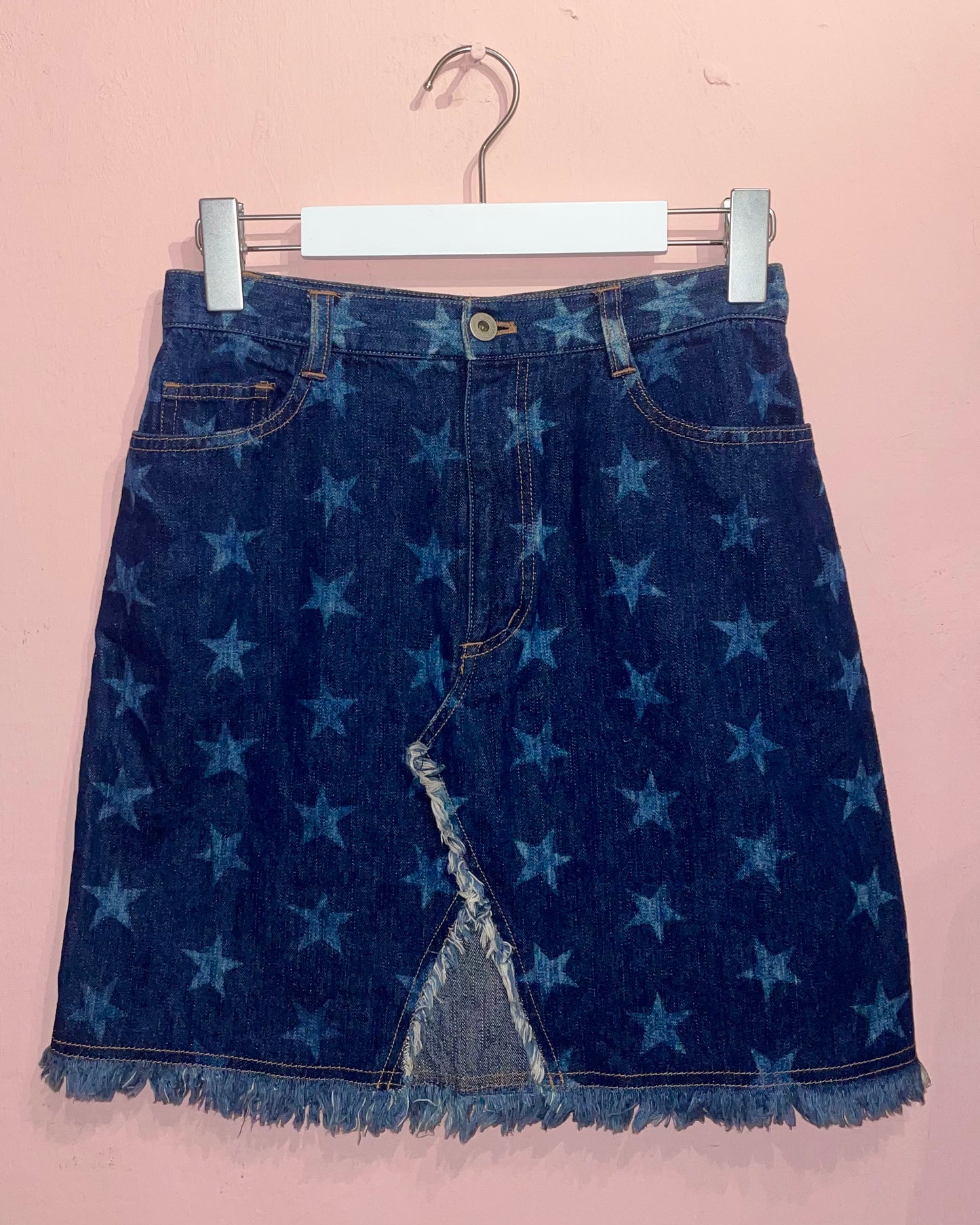 00s Stars denim skirt with frayed edges