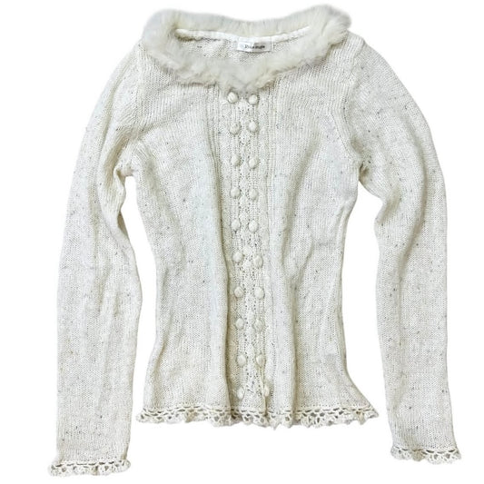 Ivory knit long sleeve with furry collar