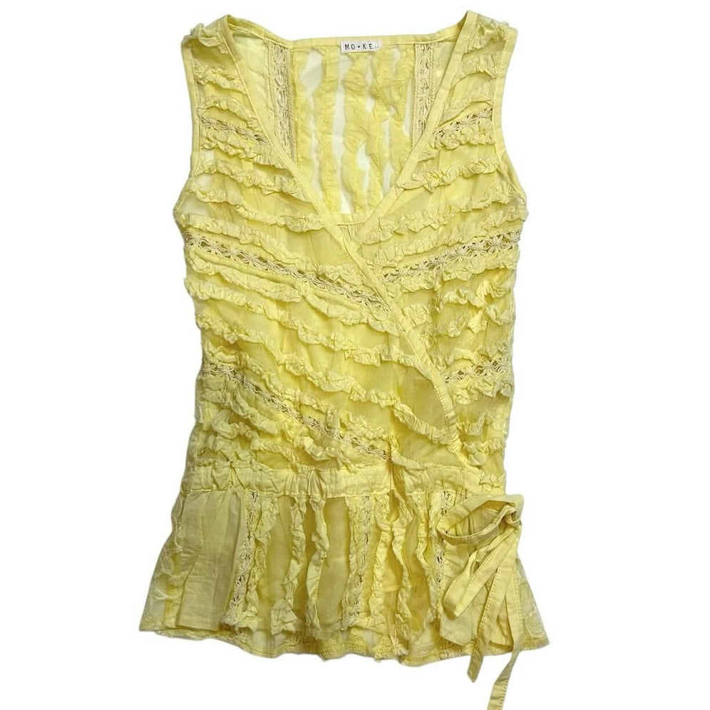 Yellow lace mesh top