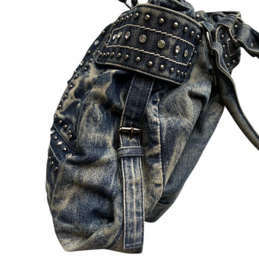 Rivets denim shoulder bag