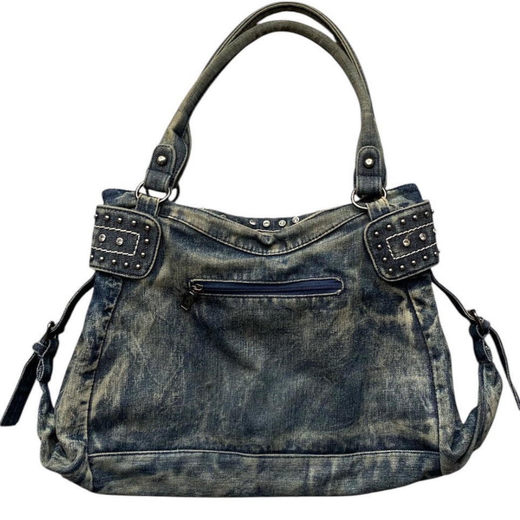 Rivets denim shoulder bag