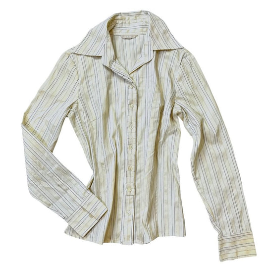 G2000 Yellow striped pleated shirt