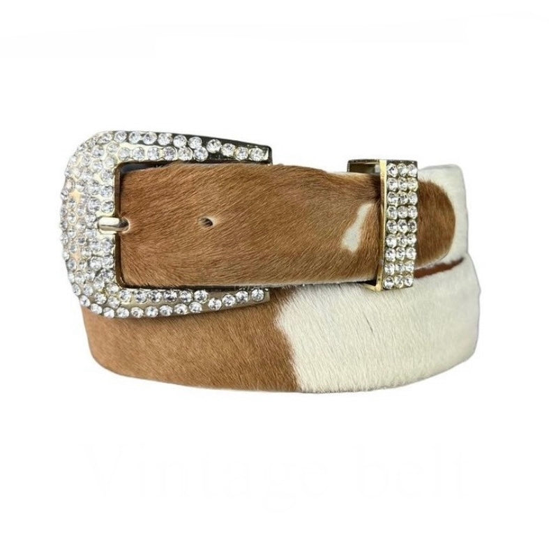 Fluffy cow leather belt