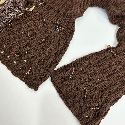 Brown knitted outer with beads details